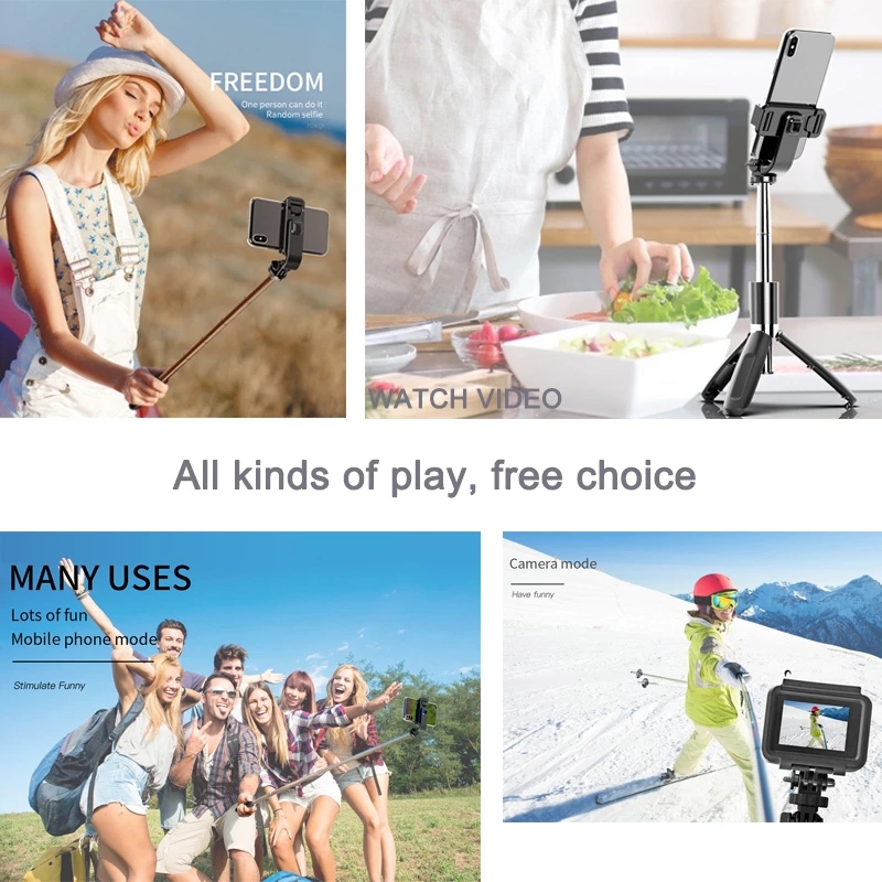 Selfie Stick With Tripod Gimbal Stabilizer Led Light For Action Camera Phone Mobile Cell Holder Stand Smartphone Monopod Monope