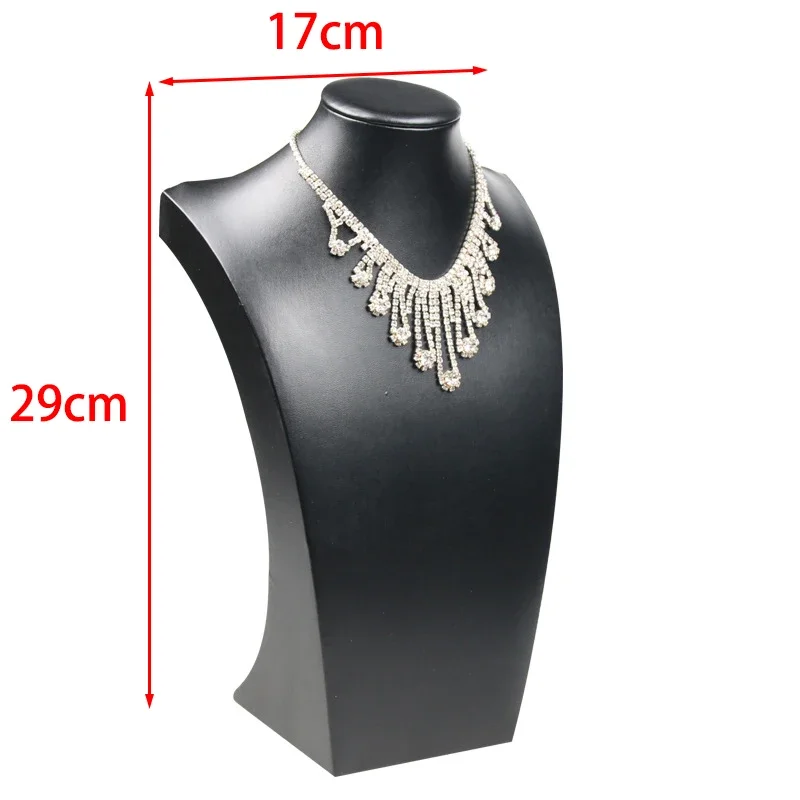 29cm Black&amp;White PU Necklace Display Rack Stand Portrait Jewelry Display Holder Mannequin Bust Pendant Necklace Window Display: Black PU-29cm
