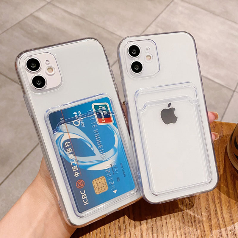 Funda de teléfono transparente para iPhone, 11, 12, 13, 14 Pro, X, XS, Max, XR, 7, 8 Plus, SE, funda de silicona suave, BILLETERA, tarjetero
