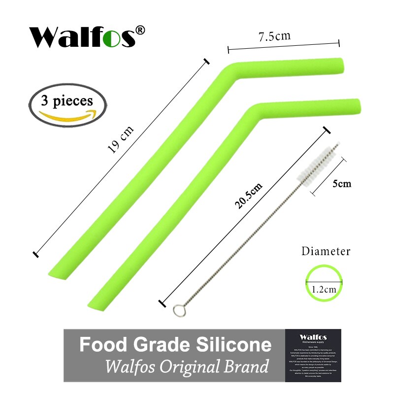 WALFOS Set Of 2 Reusable Drinking Straw Flexible Food Grade Stainless Steel Silicone Reusable Drink Straw For Mugs 20/30oz: big green