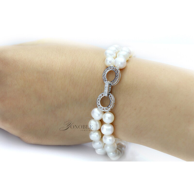 925 Zilveren Sluiting Natuurlijke Zoetwater Parel Braceletl Voor Vrouwen, Echte Mooie Meisje Dubbele Parel Armbanden Femme