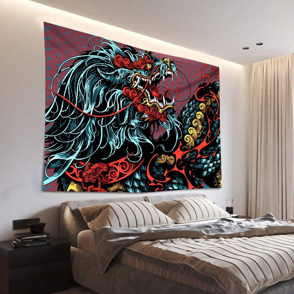 Simsant Chinesischen stil einhorn Drache Tier Totem Wandteppich Hängen Bunte Dekorative Zauberstab Kunst Chinesischen Mythen Tagesdecken