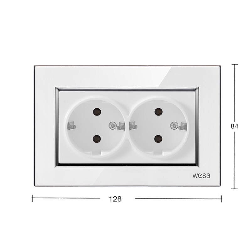EU Two Socket White Acrylic Wall Schuko Socket Grounded 250V 10A Power Supply Wall Mount Charger Decorative Socket