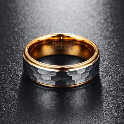 NUNCAD-Anillo de boda de carburo de tungsteno para hombre, banda de boda con acabado martillado, borde chapado en oro, anillo de acero de tungsteno de 8mm de ancho, Tamaño 7 a 12: 9