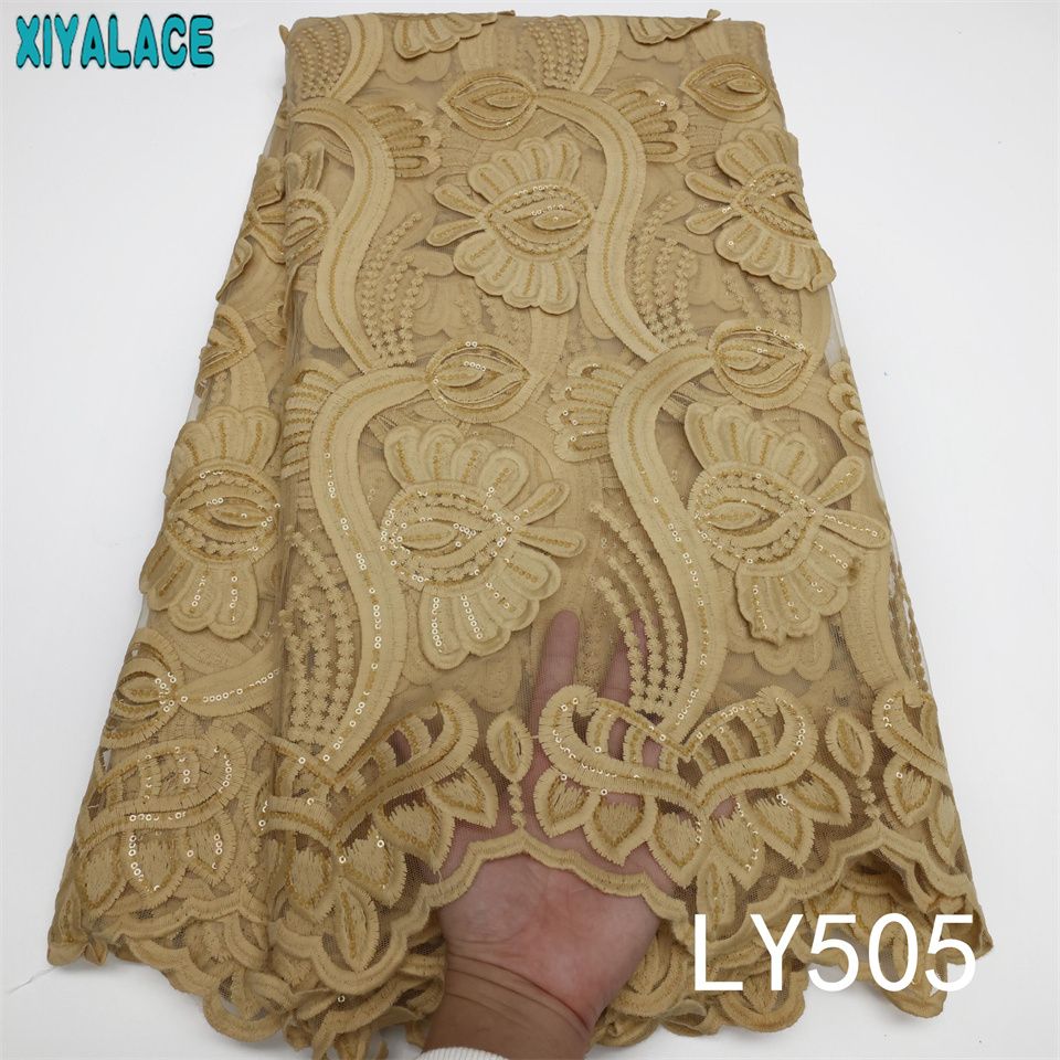 African French Net Lace Fabric Royal Blue Milk Silk Lace Fabric with Sequins Embroidered Nigerian Tissue Cord Lace Fabric LY505