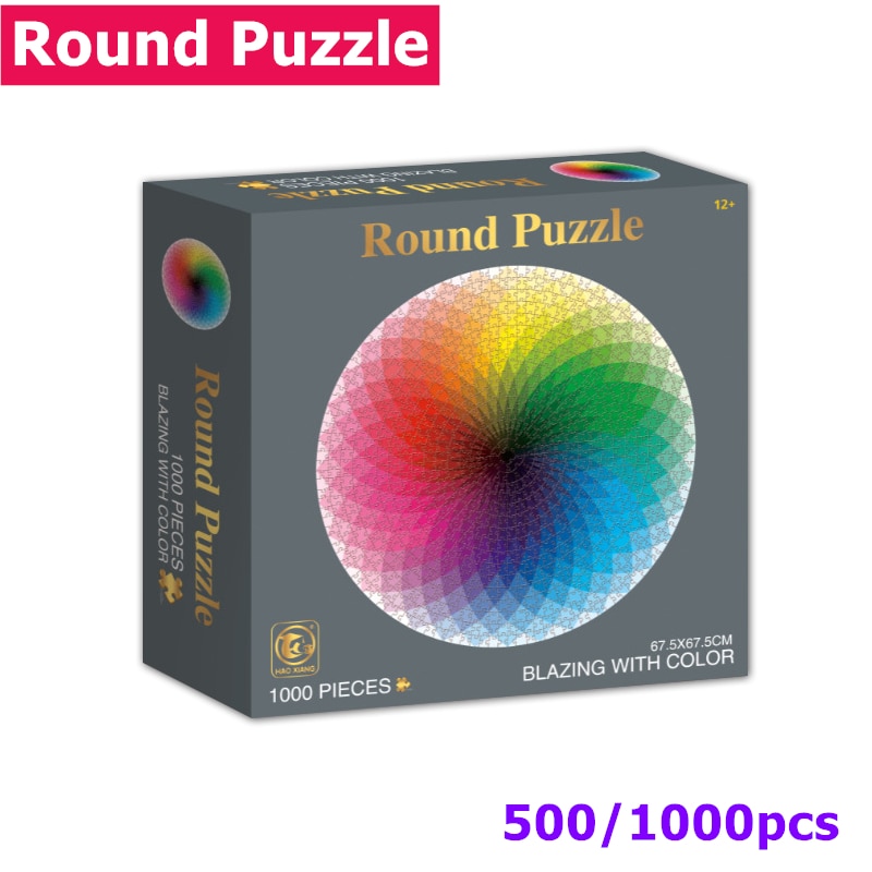 500/1000 bitar pussel färgglad regnbåge rund geometrisk fotopussel vuxenpussel barn leksaker heminredningsleksak