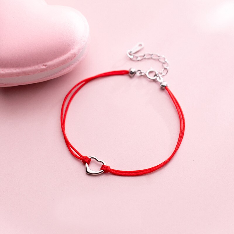 Mloveacc 100% 925 Solid Sterling Silver Hollow Heart Rood Touw Ketting Armband Voor Tiener Vrouwen Mode-sieraden