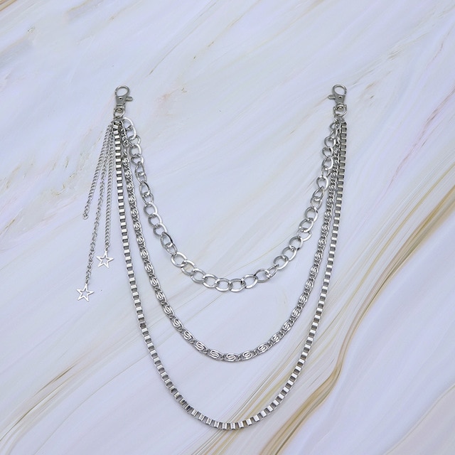 1Stck Sterne Schlauch Kette Frauen Drei Schicht Straße Metall Hosen Schlüssel Kette Punk Hüfte-hüpfen Taille Ketten Gürtel für Hosen Jeans Gürtel