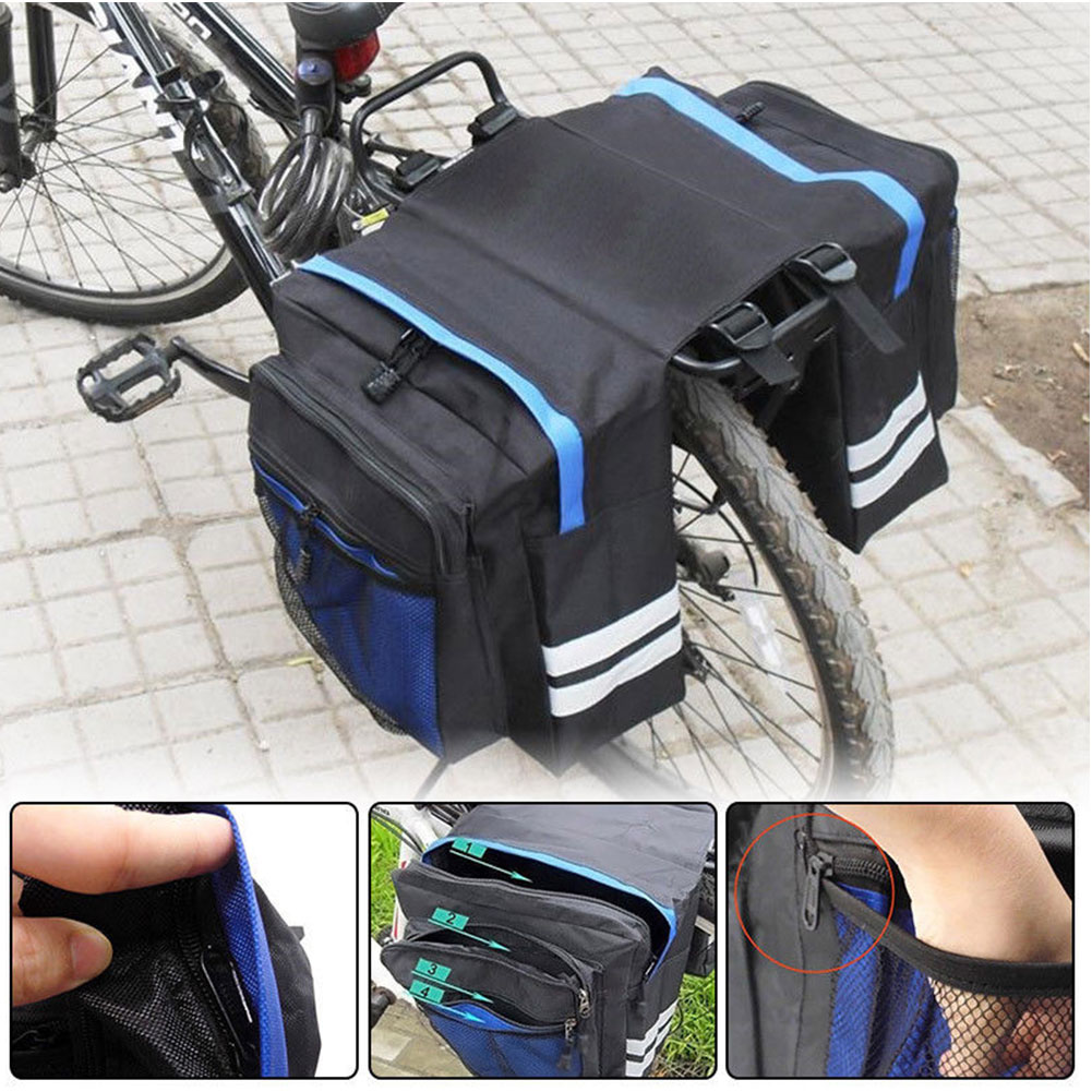 Multi Pocket Trunk Bag Carry Luggage Durable Reflective Strip Mountain Bicycle Double Pannier Storage Mesh Rear Seat Portable