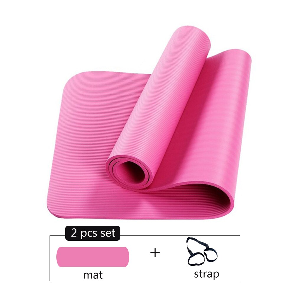 10mm extra tjocka 183 x 61cm halkfria yogamattor för fitness smaklösa pilates gym träningsdynor med bandage/väska: Rosa -2 st set