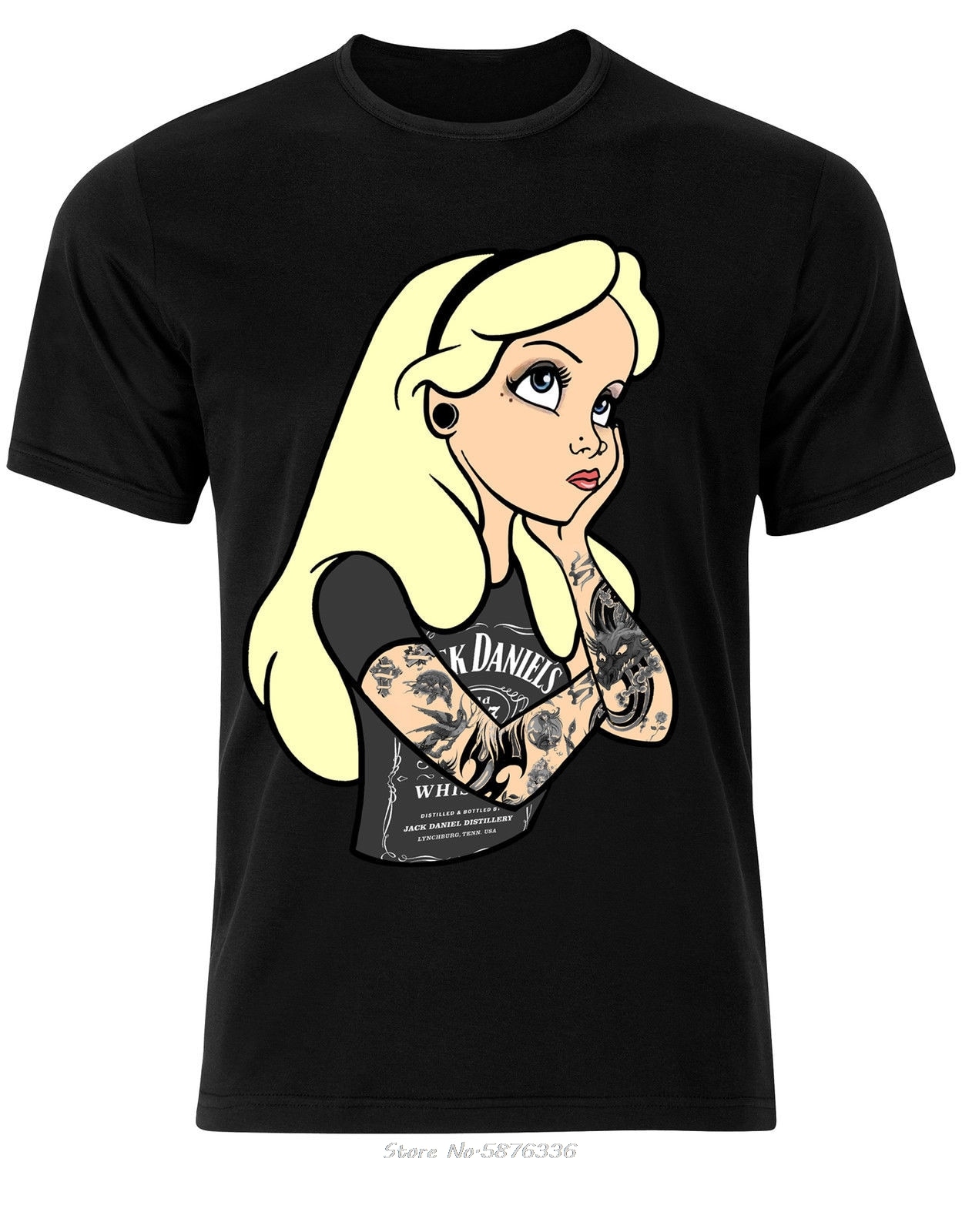 Alice In Wonderland Indie Swag Tattoos Gothic Punk Men T Shirt Summer Mens Print T-shirt 100% Cotton Top Funny Tees: Black / XXXL
