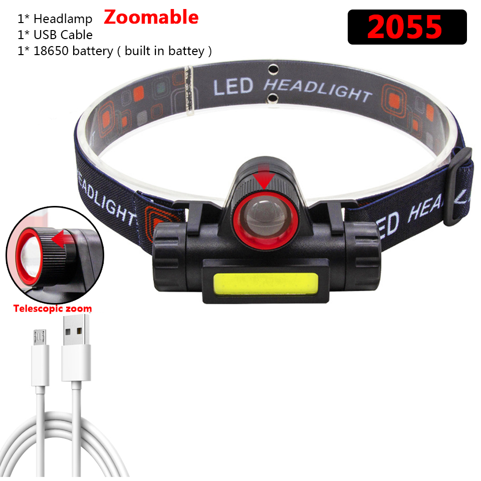 Zoomable Ingebouwde Batterij Camping Krachtige Led Koplamp Cob Usb Oplaadbare Koplamp Waterdichte Hoofdlamp Head Lamp Lantaarn: Package G