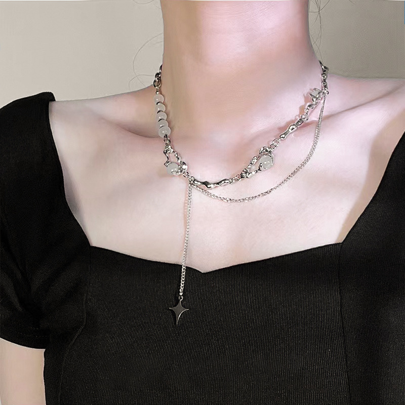 Ventfille Silver Color Opal Necklace for Women Girl Liquid Lava Star Irregular Jewelry 925 Stamp Birthday Dropshippping: Dark Gold