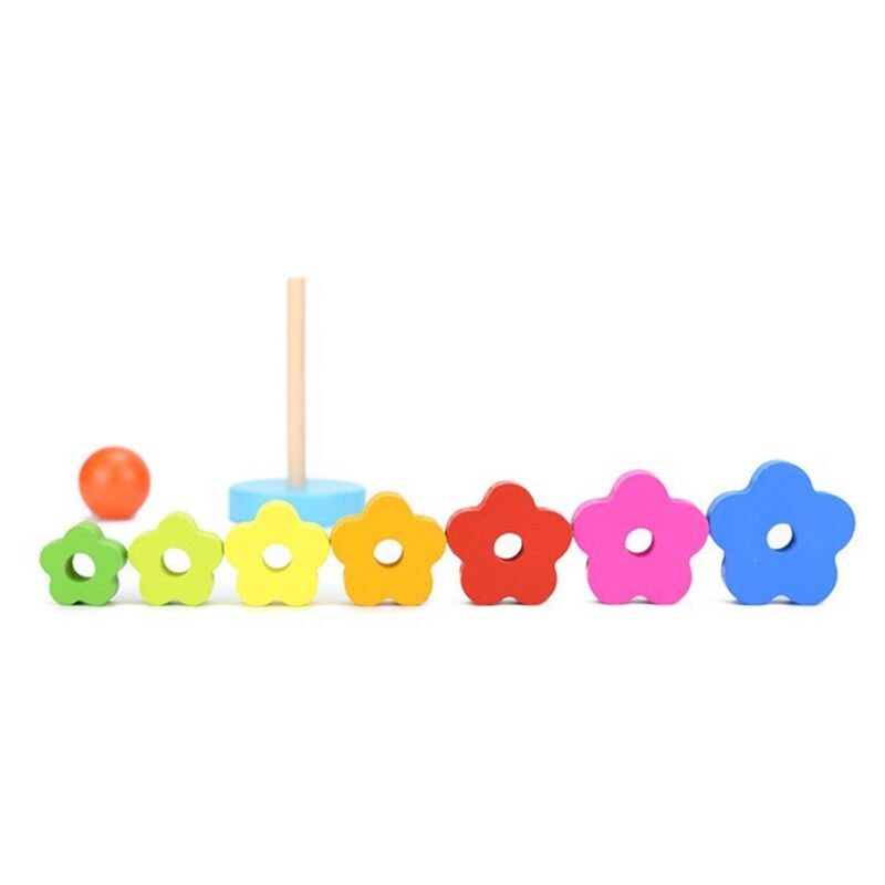 Capretti dei bambini Del bambino Giocattoli di Legno Educativi Di puzzle Fiore Arcobaleno Anello Pila colorato Torre Gioco