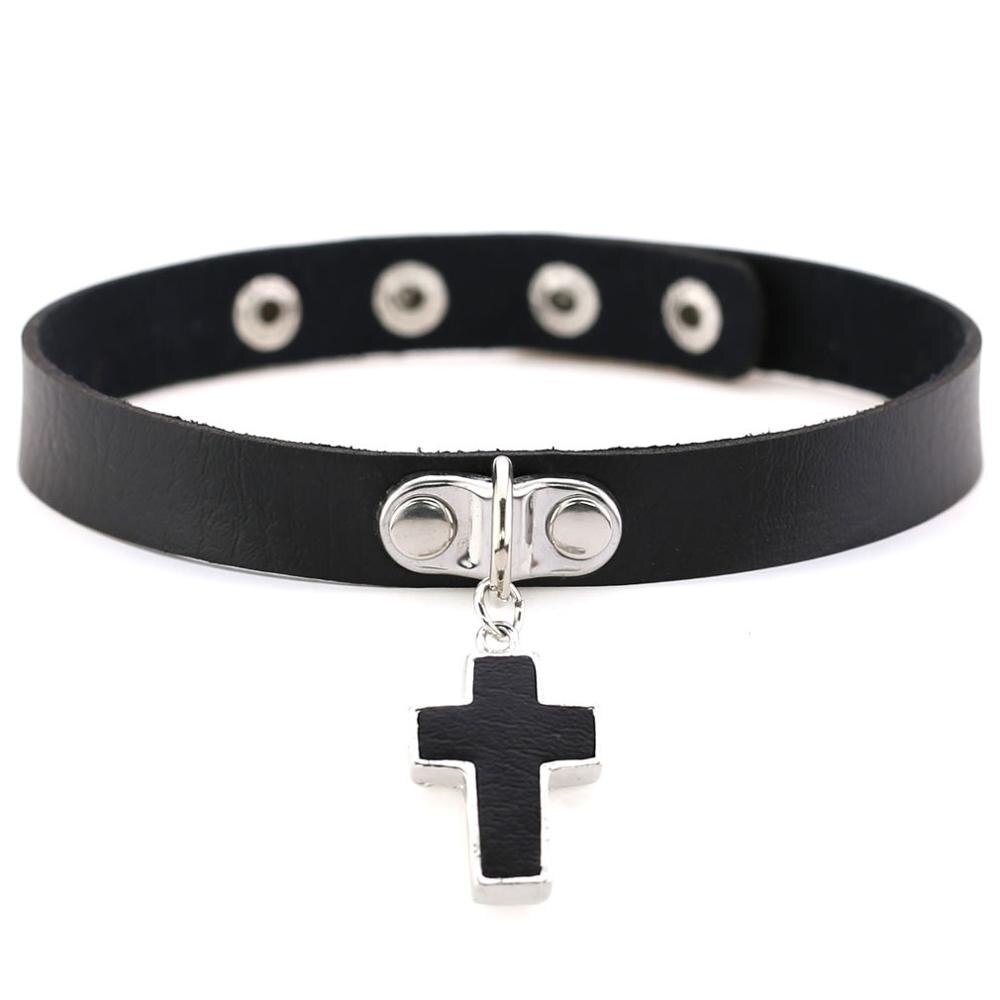 Punk Gothic Black Pu Leather Heart Cross Round Choker Necklace For Women Spike Rivet Neck Jewelry Chocker Collar Necklaces: 11