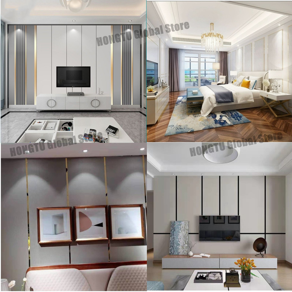 1 Roll Gold Wall Sticker Stainless Steel Flat Decorative Lines Titanium Wall Ceiling Edge Strip Mirror Living Room Decoration