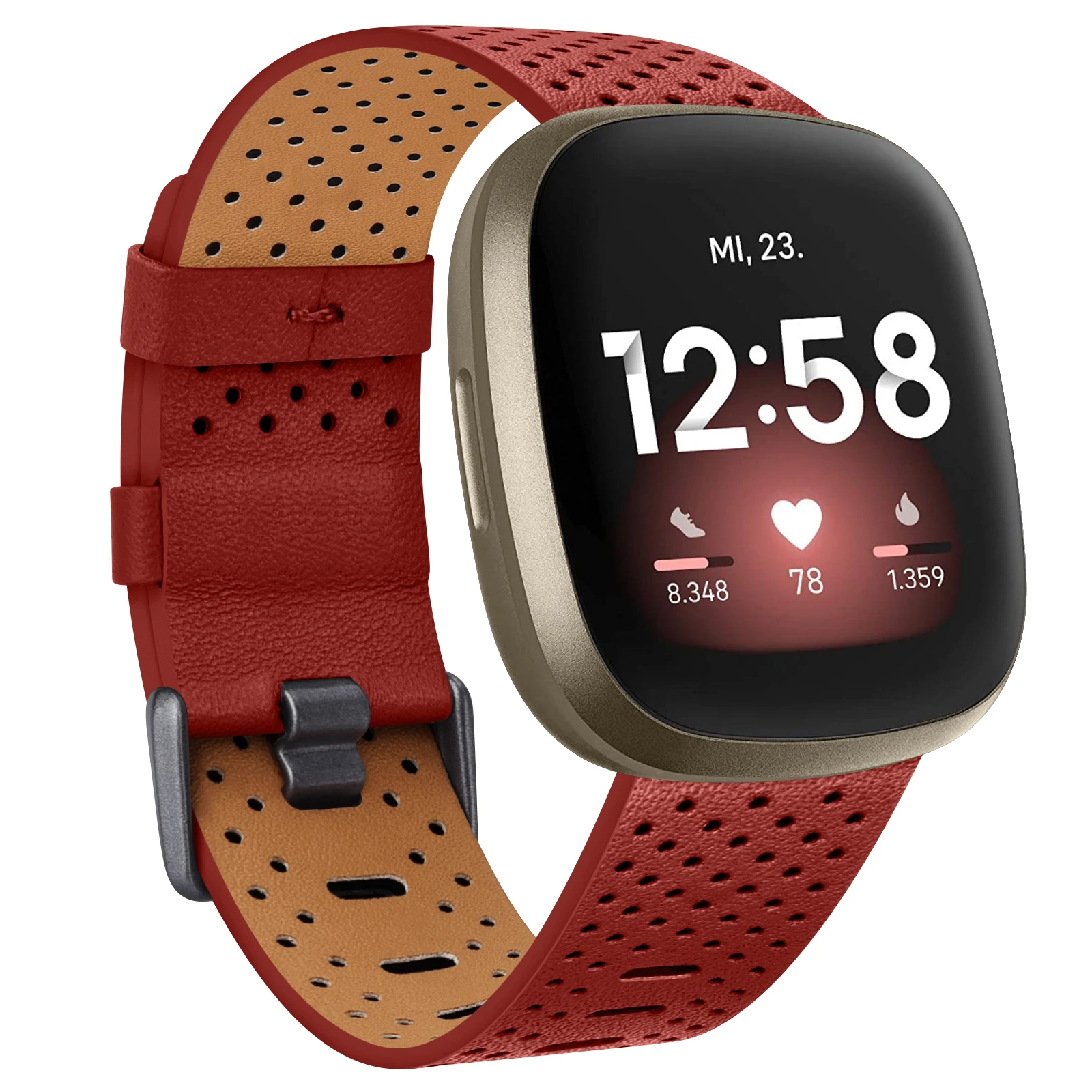 Correa de cuero transpirable de lujo para Fitbit Versa 3 Sense, pulsera de repuesto para reloj inteligente Fitbit Sense: L / Negro carbón