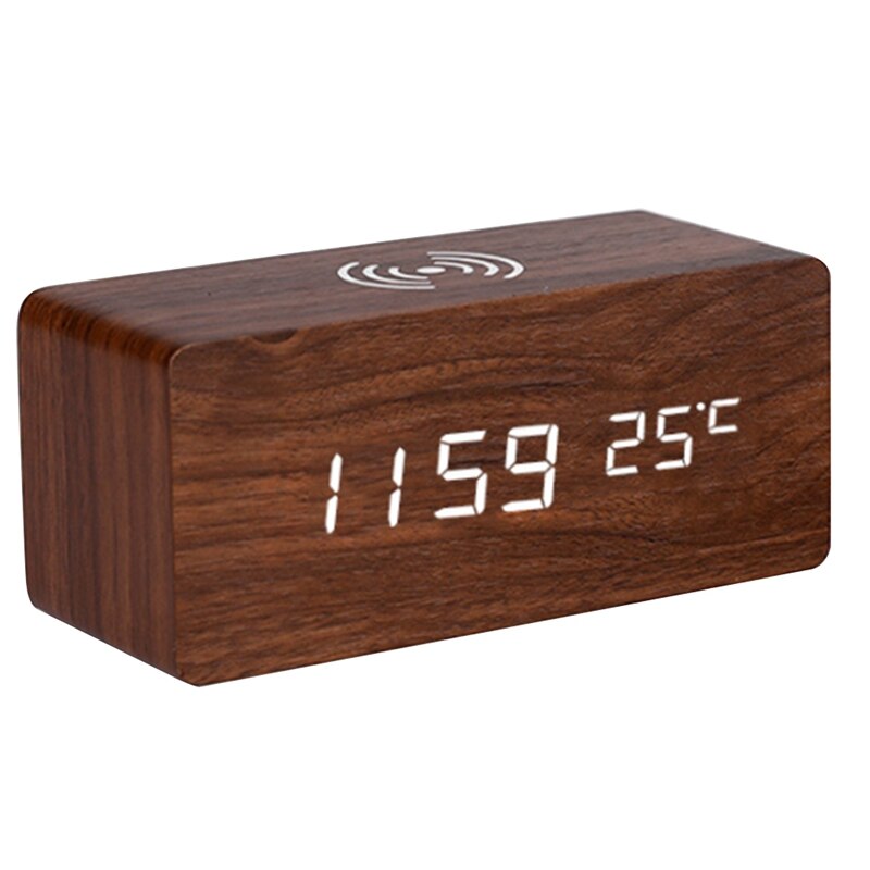 Réveil avec pour Qi chargeur sans fil pour le contrôle du son iPhone: Brown