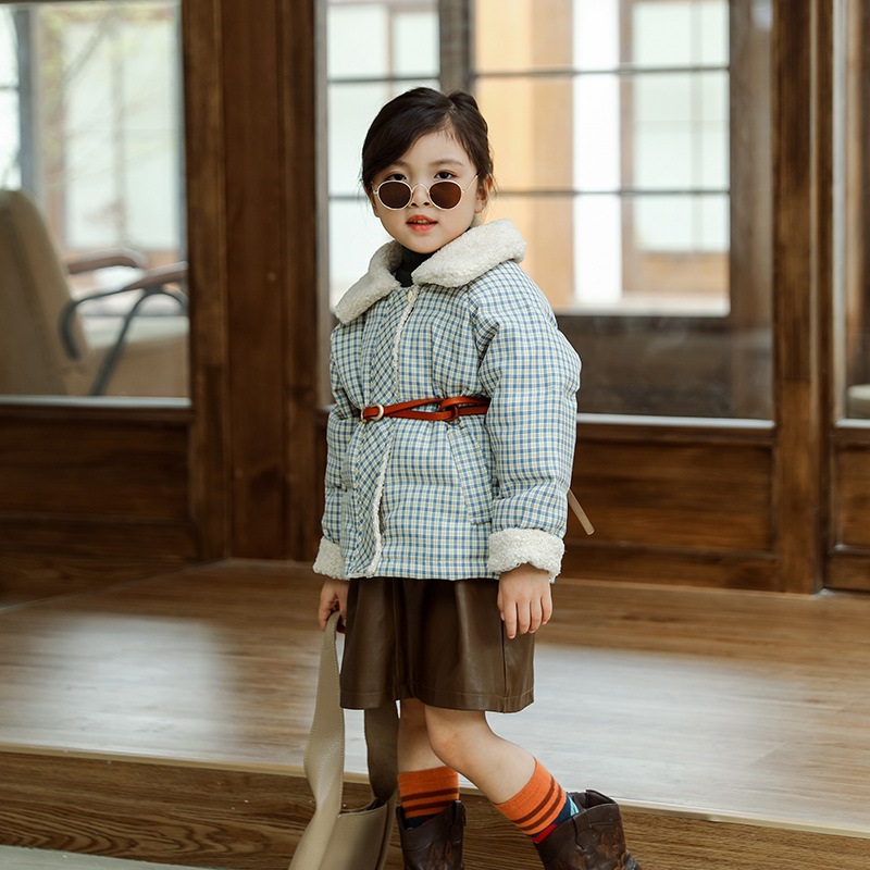 Chaqueta de plumón a cuadros para niño y niña, abrigo grueso con cuello de lana, traje de invierno cálido para la nieve, ropa para bebé de 2 a 10 años