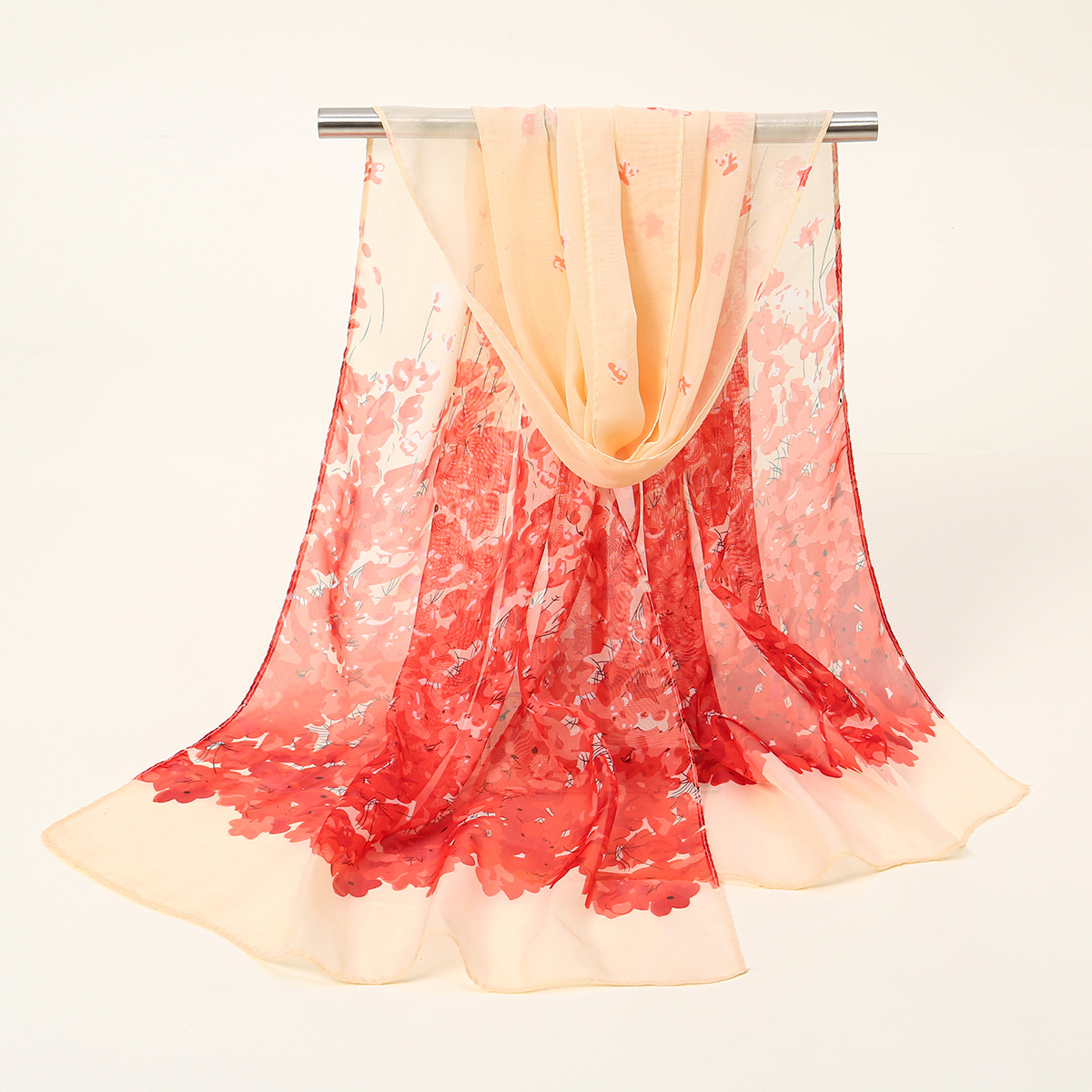 Bufanda con estampado Floral de verano, chales de seda de gasa ligeros y elegantes, toalla de protección solar para viajes y playa, turbante con diadema a la: Marfíl