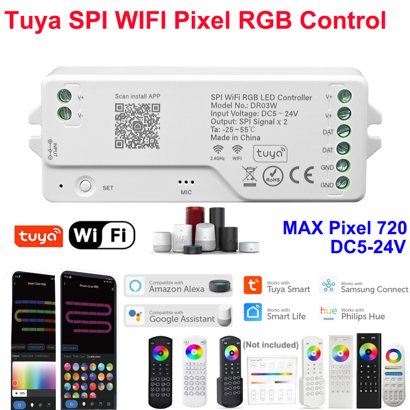 Tuya WiFi Addressable LED Controller WS2815/13 WS2811 WS2812B SPI RGBWIC RGBIC LED Strip Dimmer LED Controller 5-24V Pixel Strip: Beige / 28