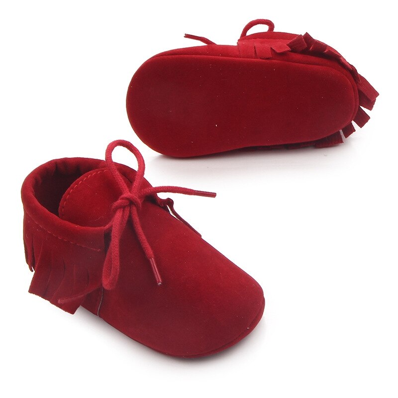 Baby Jongens Meisjes Mocassins Moccs Schoenen Babyschoenen Bebe Fringe Zachte Zolen antislip Footwear PU Leather Crib schoenen: Rood / 13-18 months