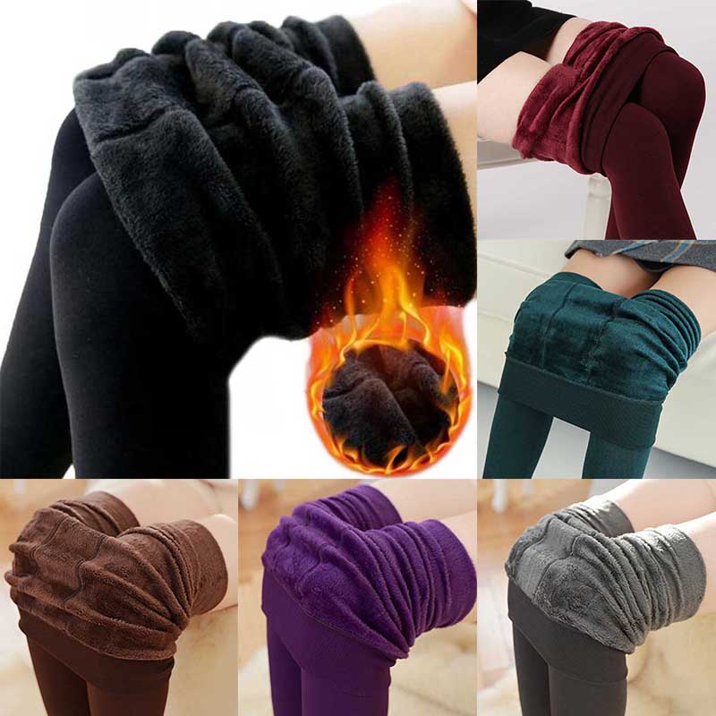 8 cores das mulheres collants inverno quente velo forrado calças de cintura alta feminino térmica elástico magro calças justas sólido cores