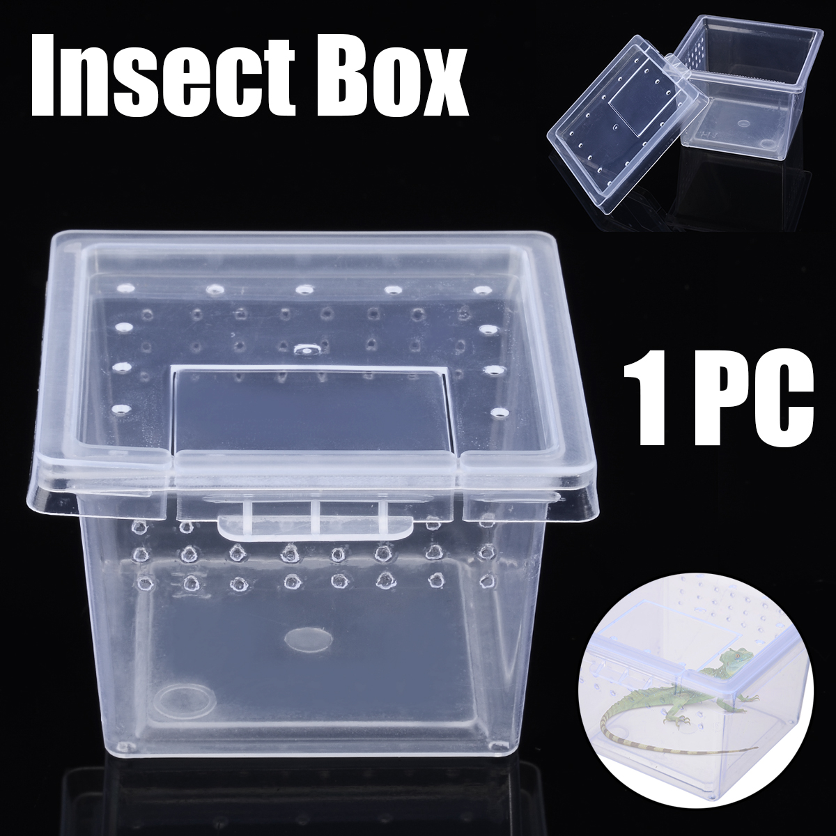 1pc Reptiles Insect Box Clear Plastic Insect Reptile Box For Insect Supplies Transport Breeding Feeding Cases