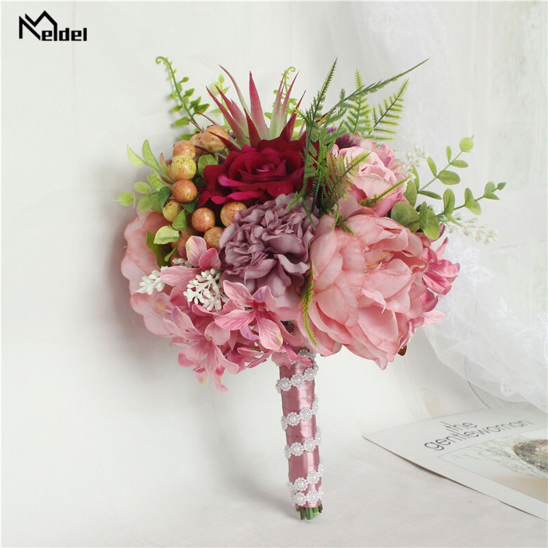 Kunstmatige Rozen Bruidsboeket Bruidsboeket Zijde Dahlia Bruidsboeketten voor Bruidsmeisjes Kunstmatige Bloemen Bruiloft Decor