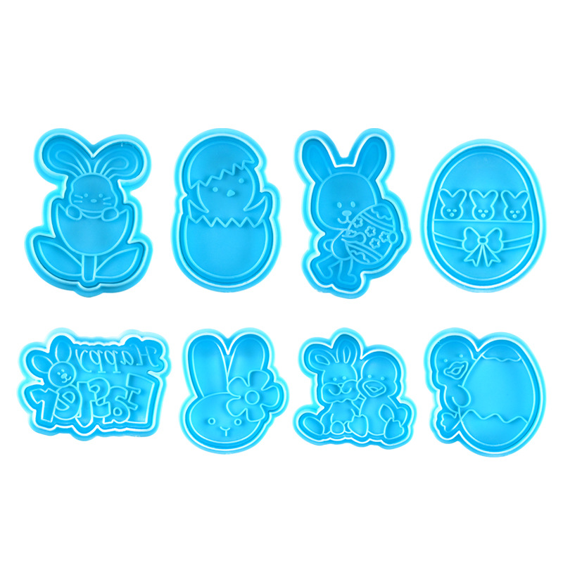 4pcs Easter Themed Cookie Cutters Egg Bunny Biscuit Press Stamp Molds Chocolate Moulds Cake Decoration Tools for Easter