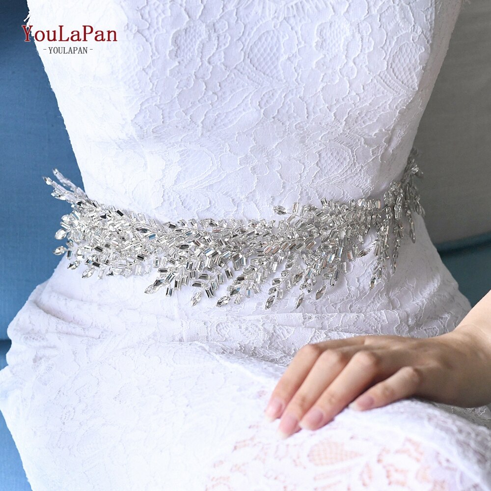 YouLaPan SH312 Silver Diamond Wedding Belt Wedding Dress Belts with Rhinestones Belt Dress Sash Belt Bride Belt Jeweled Belt