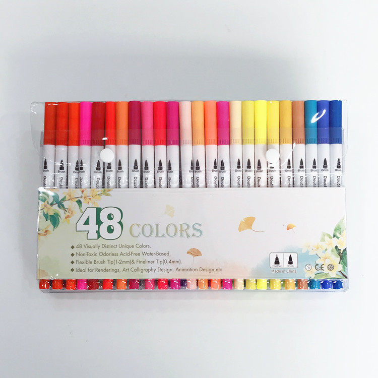 60 Pcs Colour Pens Marker, Dual Tip Brush Pens Art Markers Fineliner WaterColor Drawing Pens for Adult Colouring Books,Sketching: 48 colors maker
