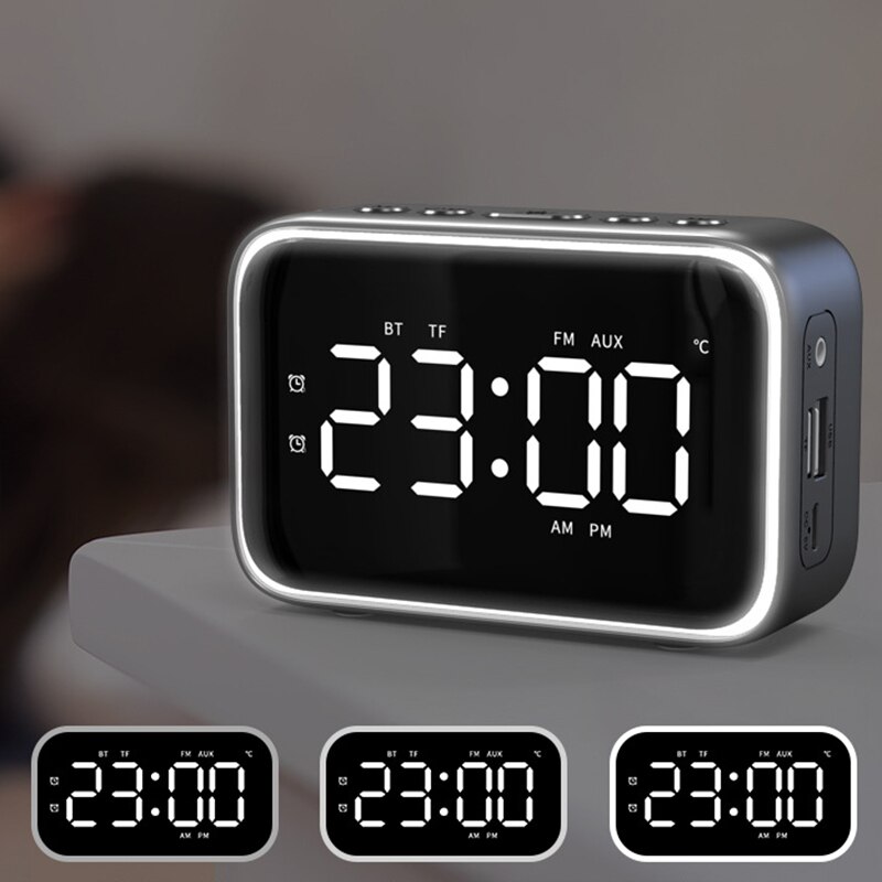Digital Alarm Clock Radio with FM Radio Bluetooth Speakers with Headphone Jack Dual Alarms 5 Level Brightness Dimmer, Adjust