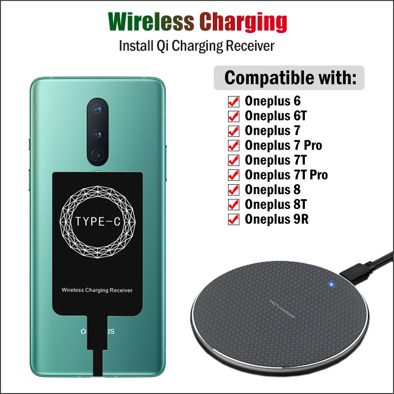 Qi Draadloos Opladen Receiver Voor Oneplus 6 6T 7 7T Pro 8 8T 9R Telefoon Draadloze Oplader + Usb Type-C Opladen Adapter Case