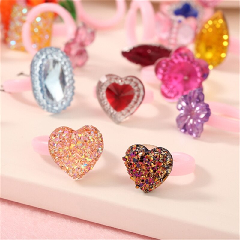 36pc Glänzenden Verstellbar freundlicher Karikatur Ringe Süssigkeit Blume Diamant Bogen bilden Ring einstellen mischen Finger Schmuck Ringe Art mädchen Spielzeug