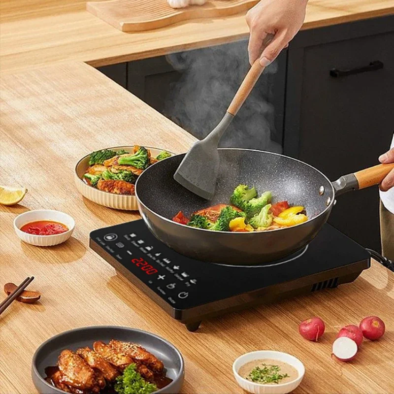 Estufa de inducción multifuncional para cocinar en casa, 110V ~ 220V, Control táctil, 2200W, cocina de inducción inteligente temporizable y ahorradora de energía