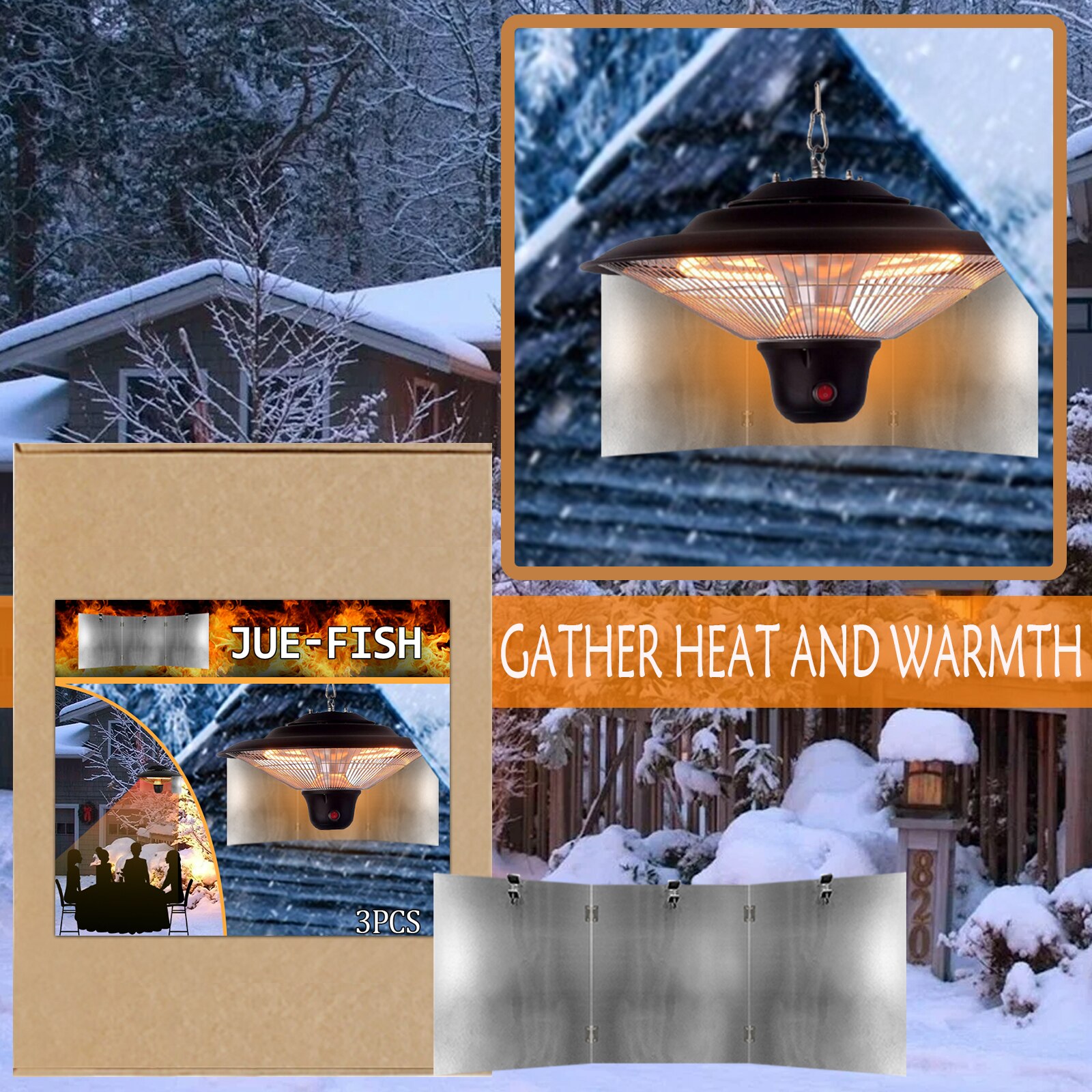 Hanging Courtyard Heater Reflector Hood Patio Outdoor Heater Reflector Propane and Natural Gas Folding Outdoor Heater
