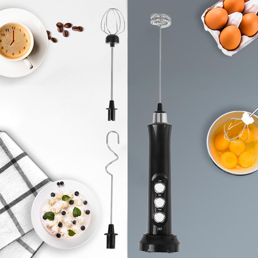 Elektrisk mixer mixer mjölkskummare handhållen med usb laddare docka rostfri bubbelmaskin visp för kaffe cappuccino