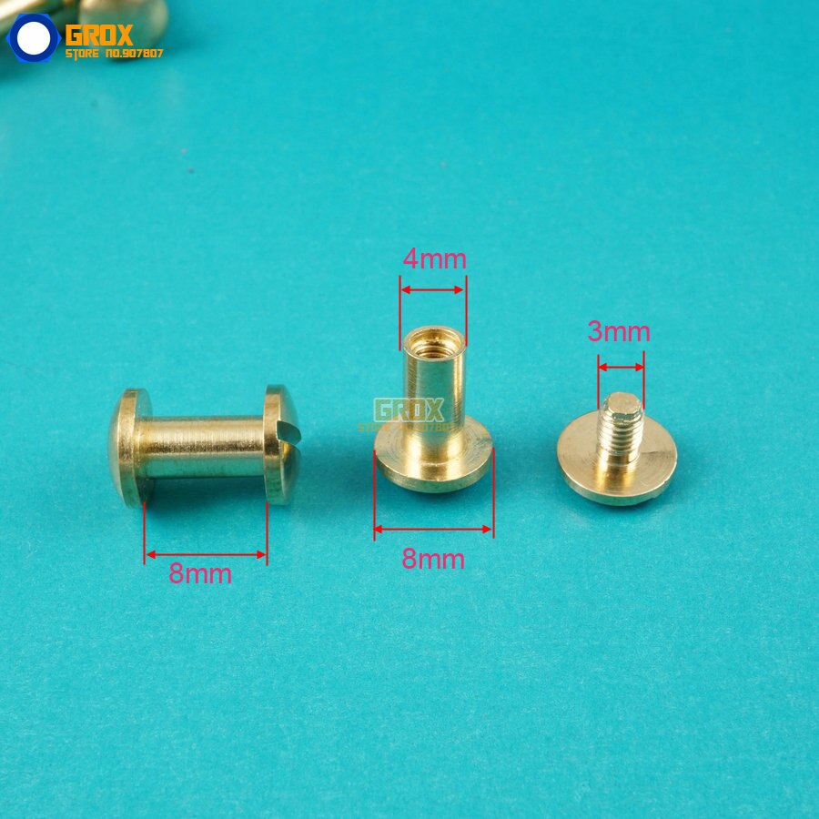 50 Set 8*8mm Massief Messing Klinknagel Chicago Schroef voor Leer Craft Riem Portemonnee/Gewelfd