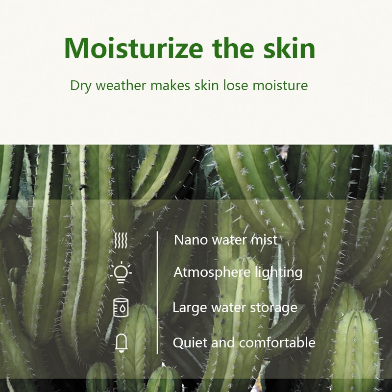 Air Humidifier Home Office Mini Air Diffuser Cactus Plant humidifier Rechargeable 340ml Wireless Humidifier Nano Mist Sprayer