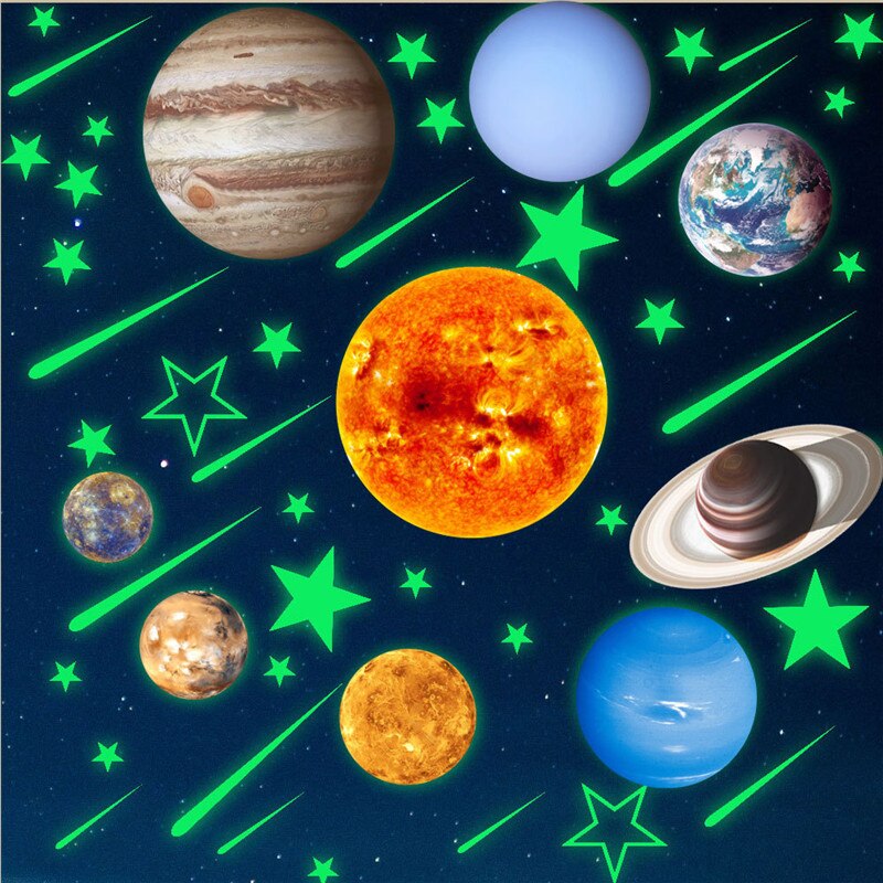 Luminous Stars Planets PVC Wall Stickers Glow in Dark Space Series Nine Planets Wall Decor Stickers for Bedroom DIY SNO8