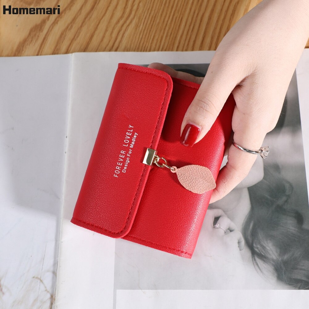 Homemari mulheres couro do plutônio carteiras femininas bolsas longas sacos de dinheiro folha telefone bolso senhoras carteira titular do cartão embreagem mujer 2021: Short-red