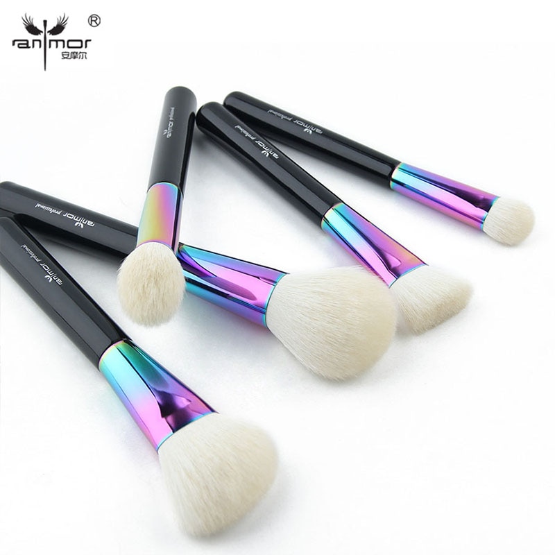 Anmor geitenhaar make-up kwastenset van 5 stuks voor poeder, foundation, highlighter, contour make-up kwast, pinceaux maquillage