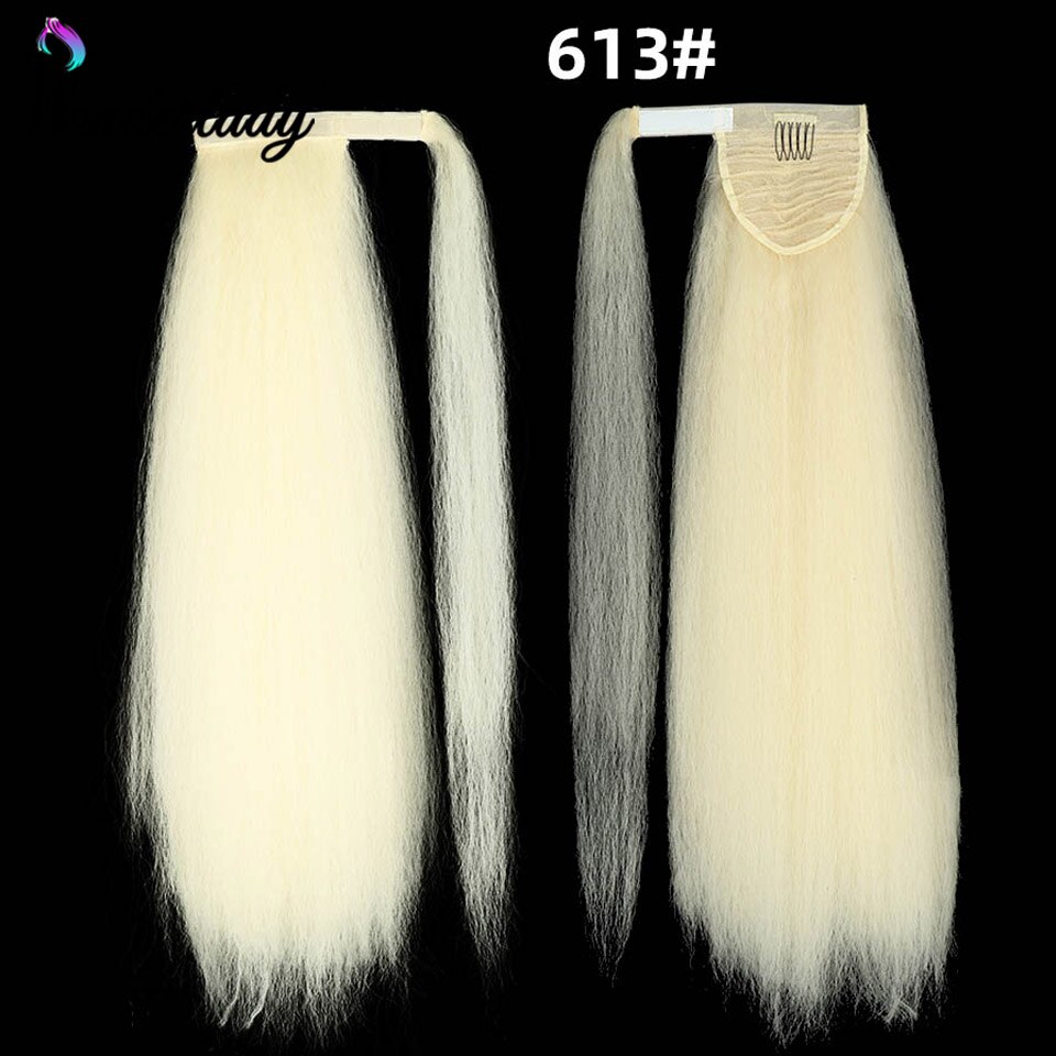 WonderLady Afro Yaki Straight Drawstring Ponytail Synthetic Hair Extensions Long Hairpiece Wrap Around Ponytail For Women Black: 613 SLQ26