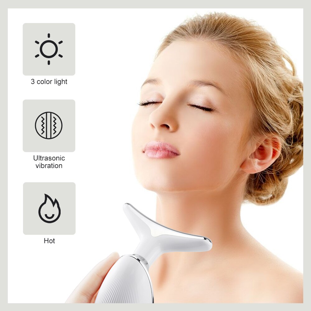 Terapia de fotones LED para cuello y herramienta para un levantamiento de rostro, vibración IPL para la piel, Reduce el doble mentón, dispositivo antiarrugas, 3 colores