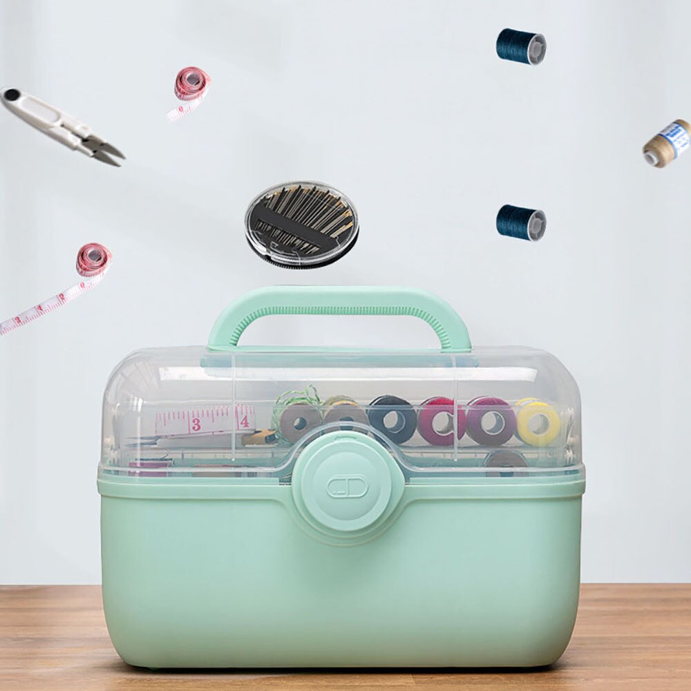 Caja de Kit de costura para adultos, accesorios para principiantes, caja de costura para el hogar, Kit de reparación de costuras, caja de compartimentos