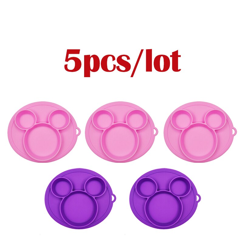 5 stuks/partij baby siliconen bordjes kinderkom borden babyvoeding siliconen kom baby silicagel borden kinder serviesgoed: 3 roze 2 paars