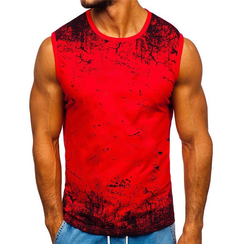 Camiseta sin mangas ajustada para hombre, camiseta deportiva de para gimnasio, culturismo, ropa de verano,: Rojo / XL