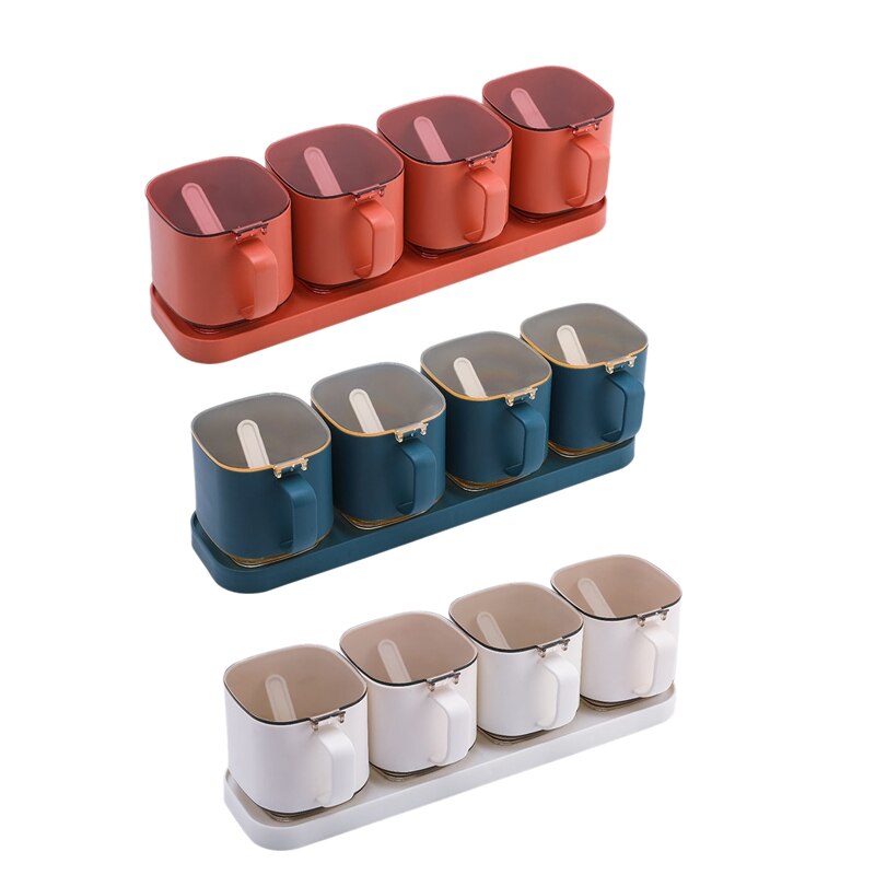 4 In 1 Spices Box Pepper Spice Shaker Kitchen Organizer Spices Seasoning Jar Set With Spoon Kitchen Tool