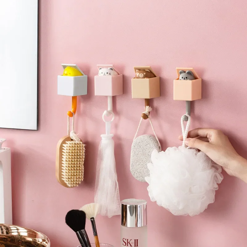 Cartoon Dierenhaak Telescopisch Verbergen Muis Beer Kitty Deurhangers Praktische Haken Sleutel Handdoek Cap Kapstok Wanddecoratie